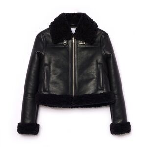 Stand Studio Black Leather Sherpa Shearling Faux Fur Cropped Jacket Coat Size 38
